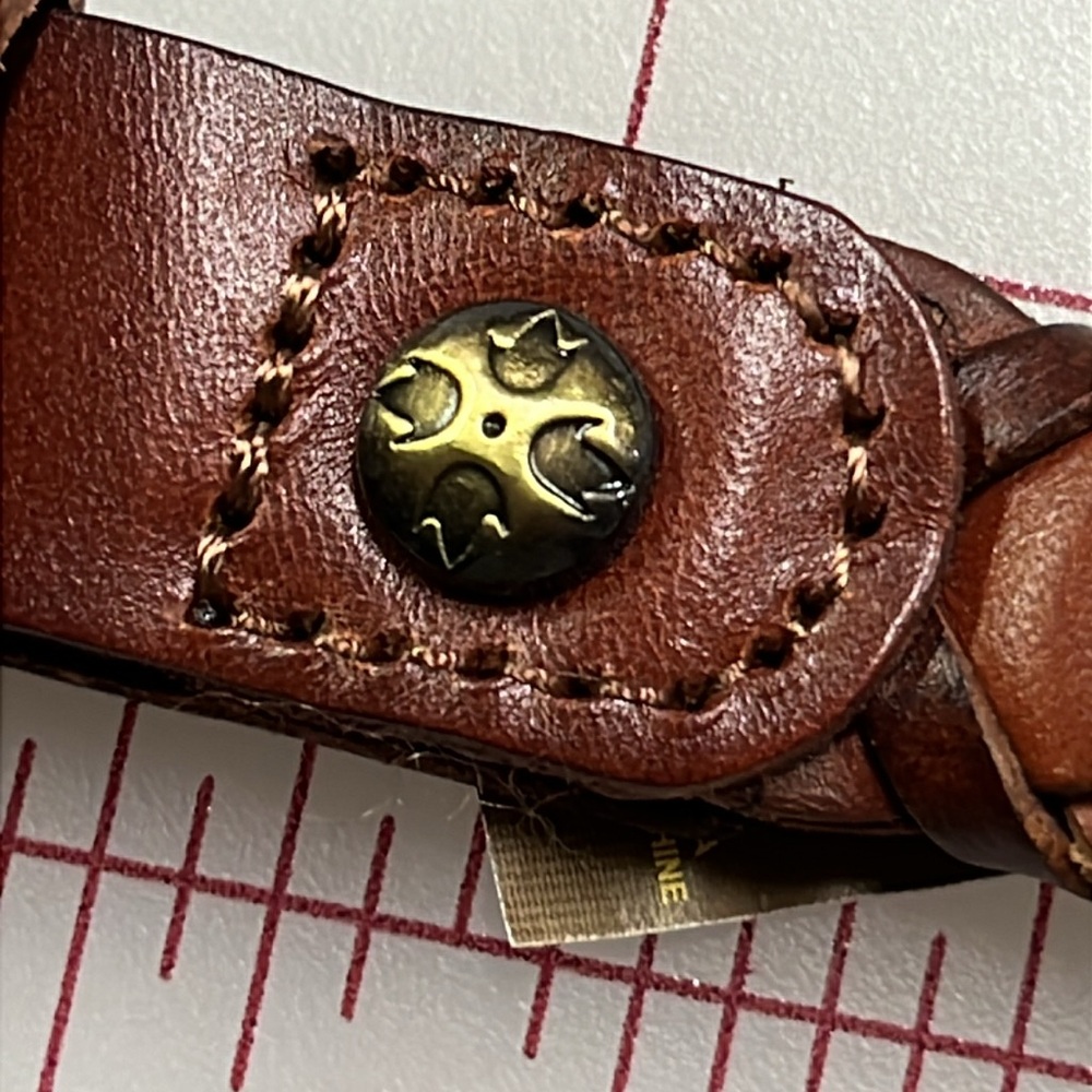 PATRICIA NASH Preppy Office 100% Leather Brass Buckle Link Brown 46" Casual Belt - Picture 4 of 11